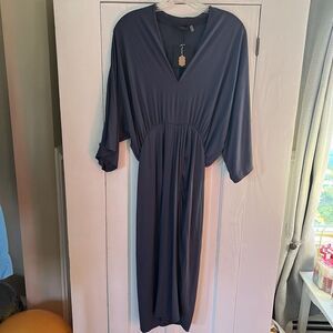 NEW Dress Forum Size Small Women's Blue Flare Sleeve Fitted Dress with Slit NWT